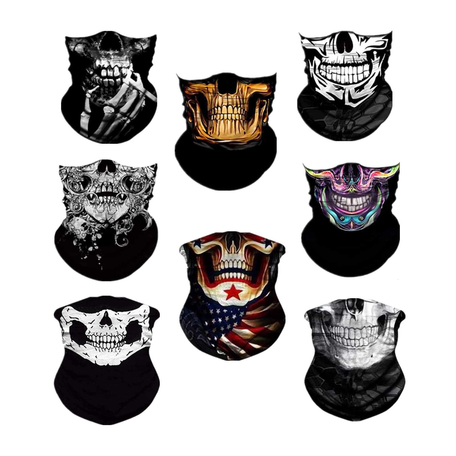 Wysummer 8Pcs Scarves Bandanas Face Tube Black Headband, Motorcycle Multi Function Headwear Hat Scarf Neck Warmer Balaclava